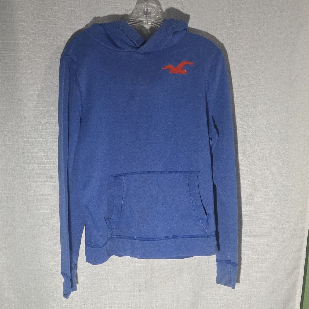 Hollister Blue Hoodie Womens Medium with Orange/Red Logo Sweatshirt
